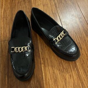 Old Navy Black Loafers with Gold Chain Accent